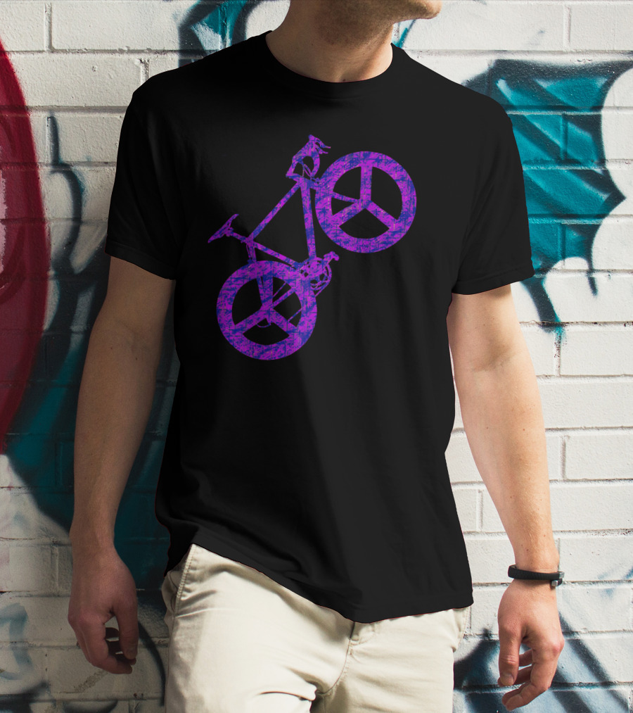 Purple Bicycle Peace Symbol Wheels T-Shirt