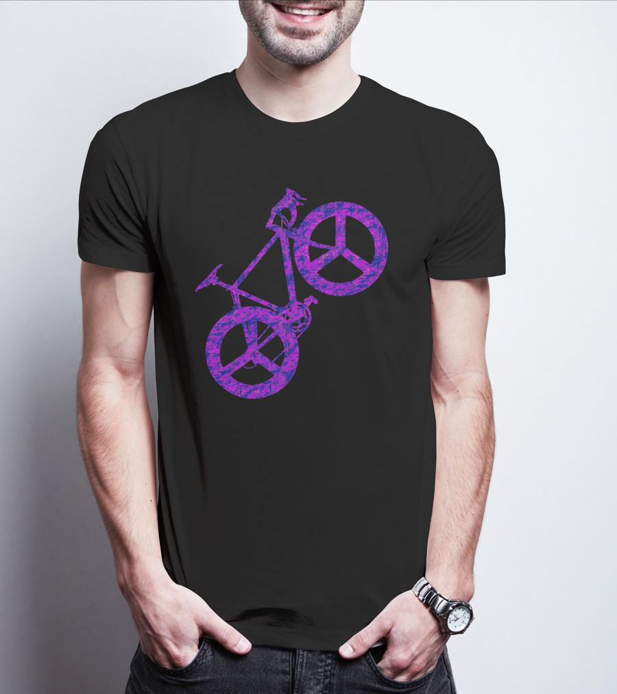 Purple Bicycle Peace Symbol Wheels T-Shirt