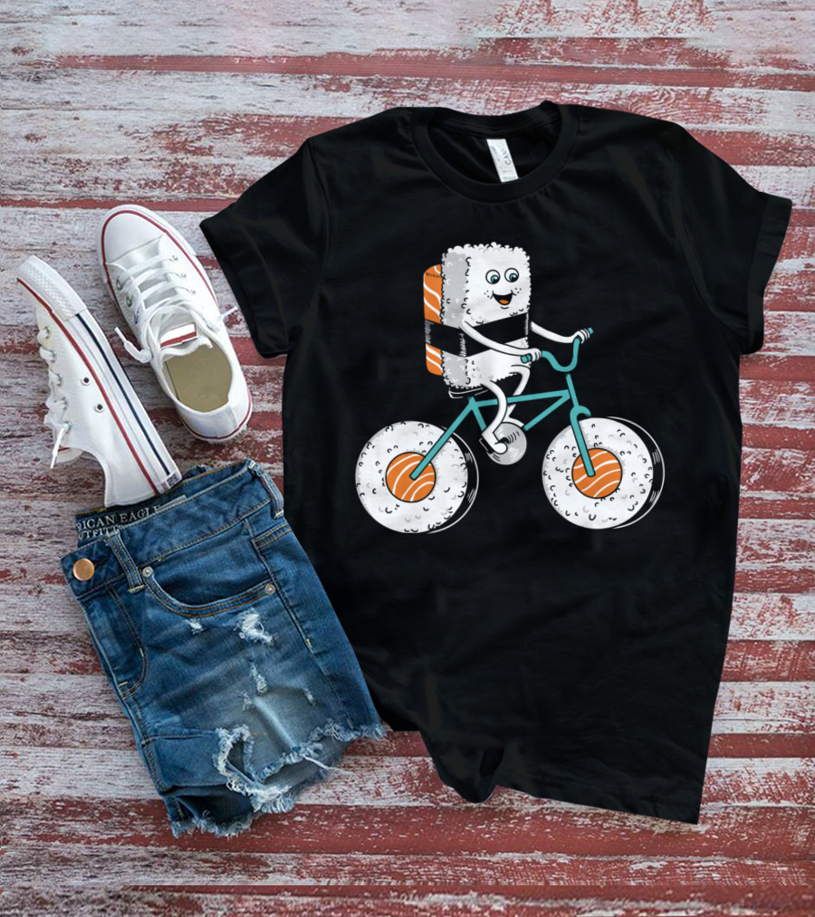 Sushi Roll On Bicycle With Sashimi Wheels T-Shirt