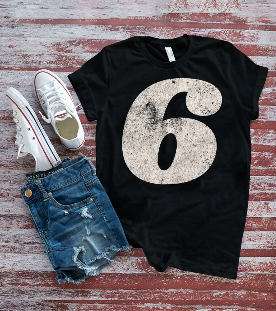 Vintagestyle Number 6 Distressed Retro Look T-Shirt