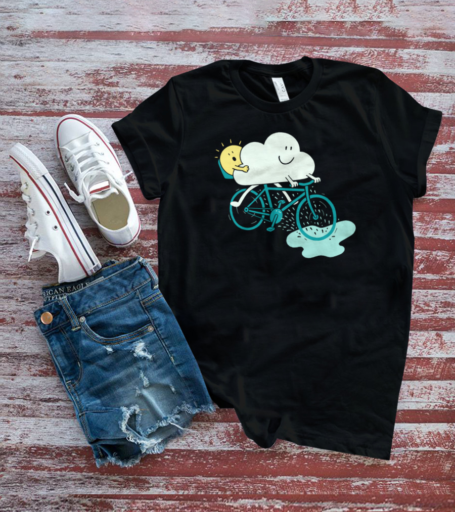 Weather Cycles Happy Sun And Cloud Riding Bicycle T-Shirt