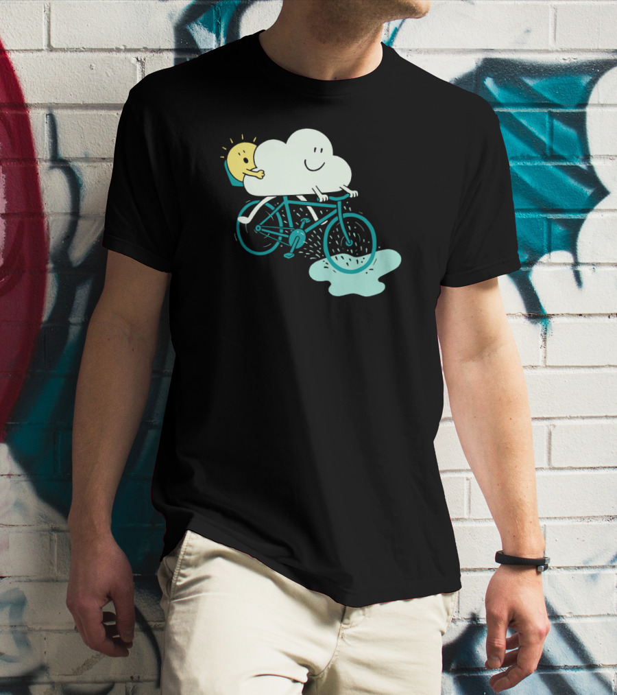 Weather Cycles Happy Sun And Cloud Riding Bicycle T-Shirt