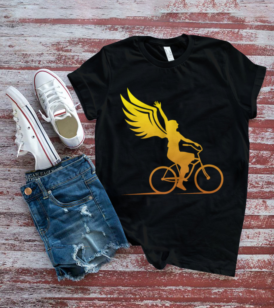 Women Riding Bike With Angel Wings T-Shirt