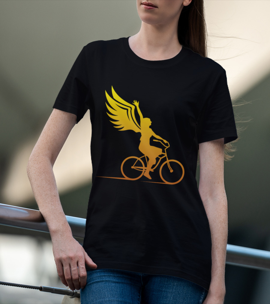 Women Riding Bike With Angel Wings T-Shirt