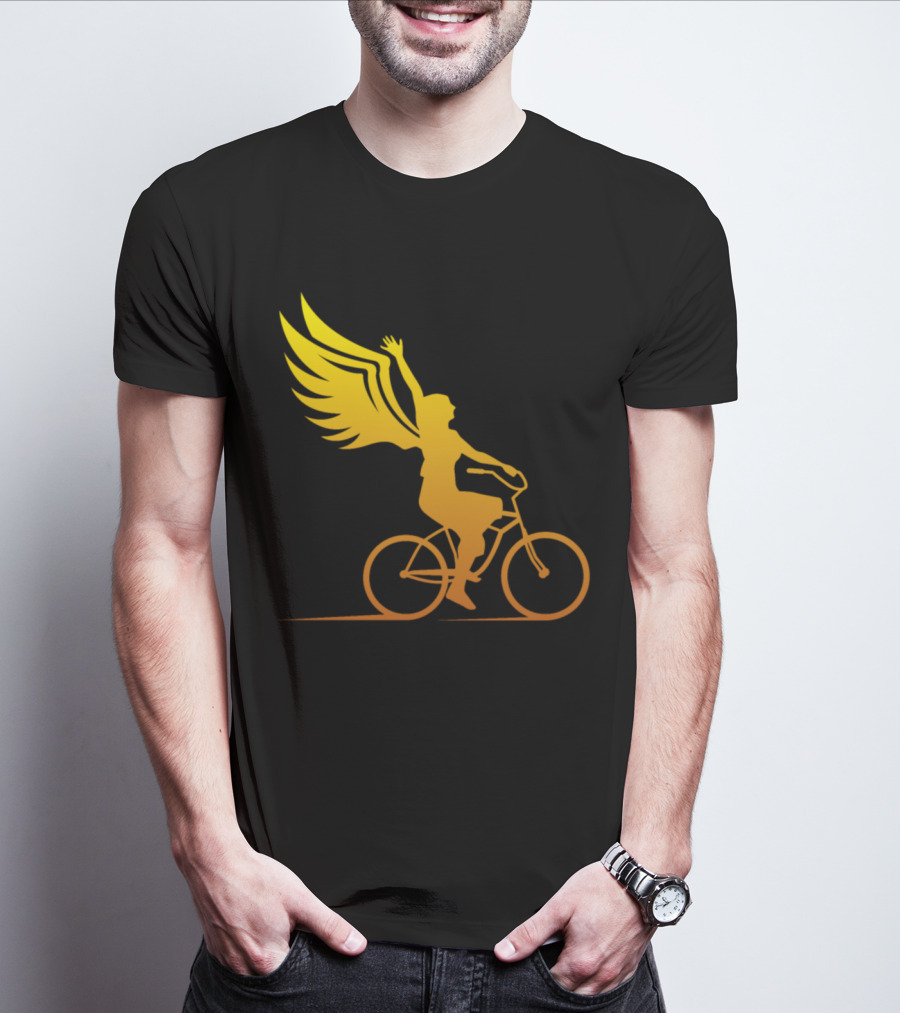 Women Riding Bike With Angel Wings T-Shirt
