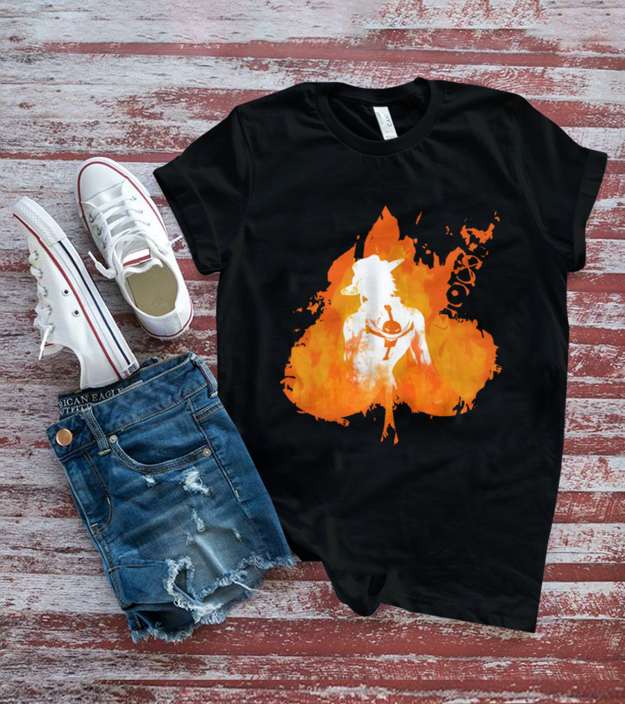 Ace One Piece Silhouette On Fire T-Shirt