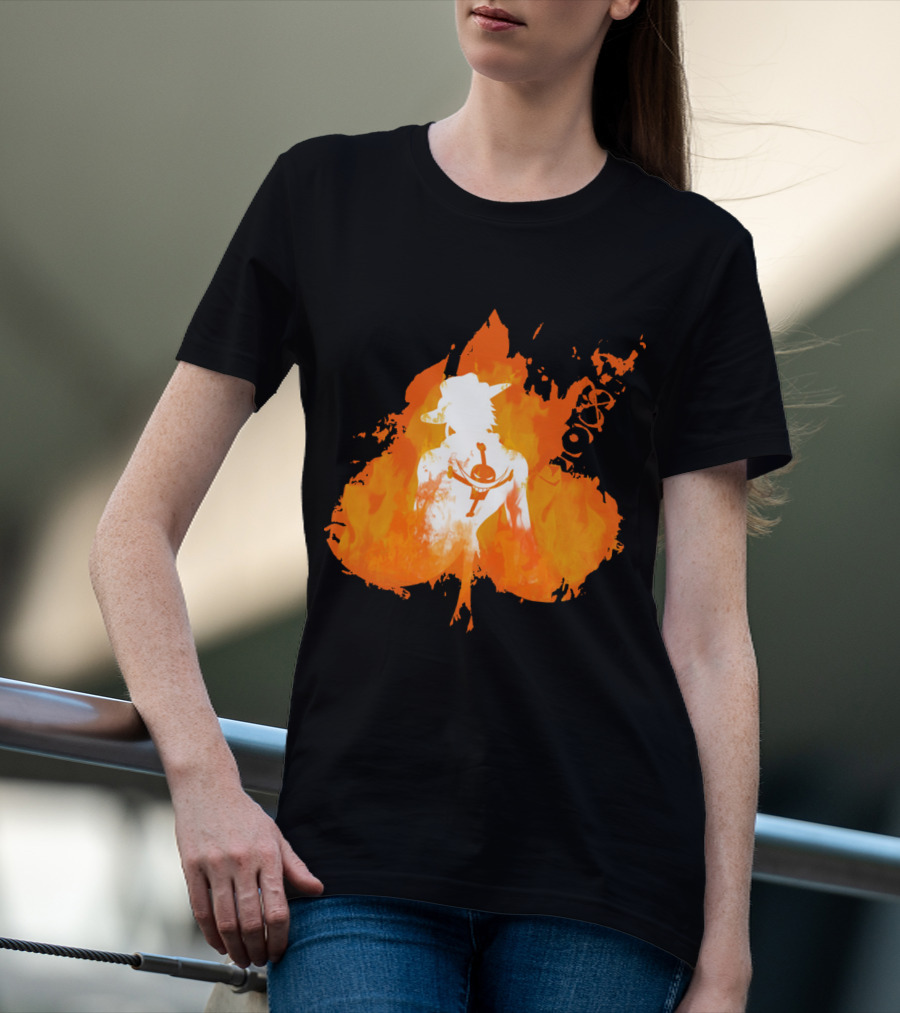 Ace One Piece Silhouette On Fire T-Shirt