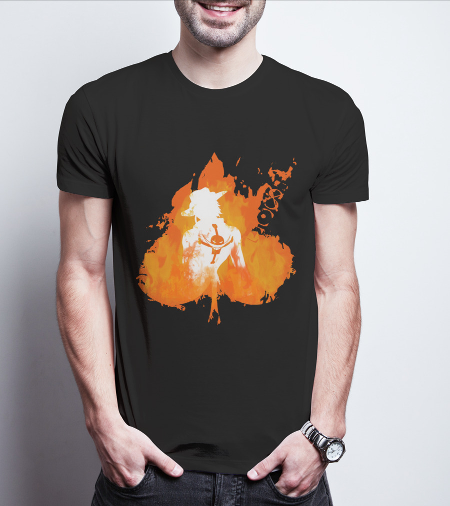 Ace One Piece Silhouette On Fire T-Shirt