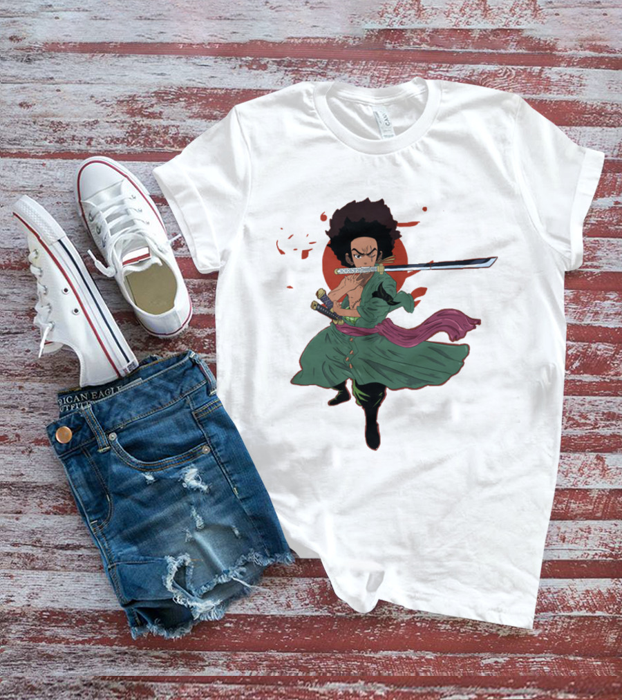 Huey Freeman X Roronoa Zoro Samurai Sword Fighter T-Shirt