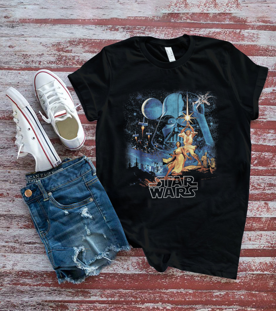 Star Wars A New Hope Faded Darth Vader Luke Leia Lightsabers X-Wing TIE Fighters Classic T-Shirt