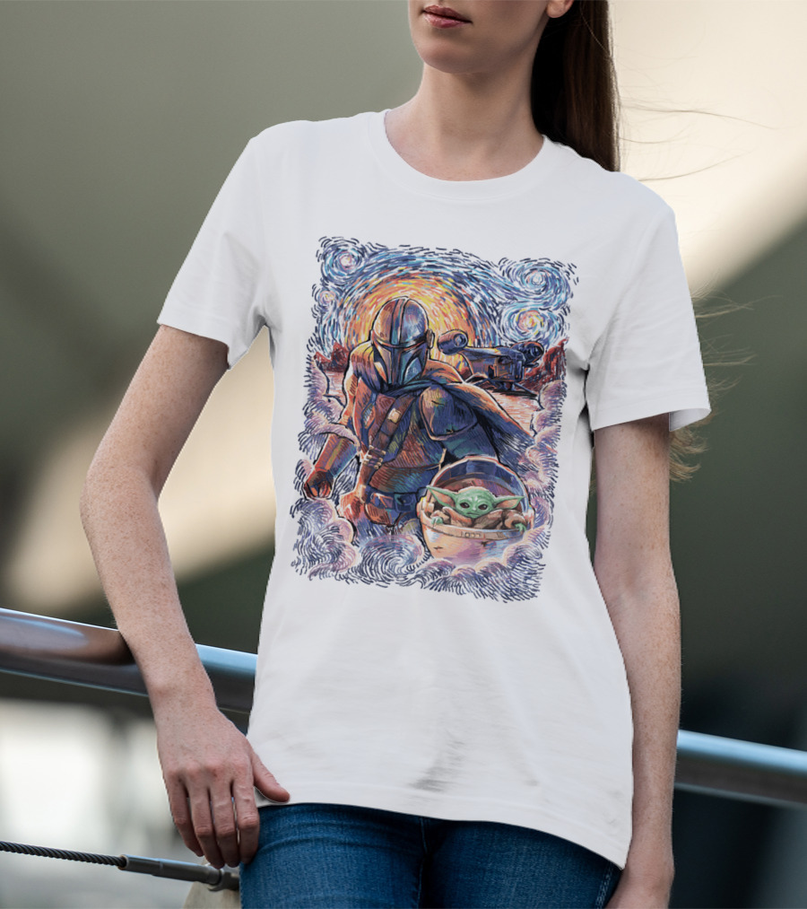 Star Wars Mandalorian Starry Night Grogu Painting T-Shirt