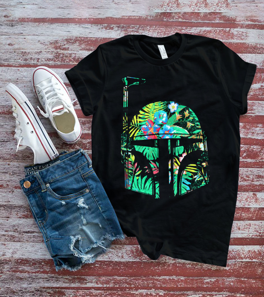 Tropical Floral Boba Fett Helmet T-Shirt