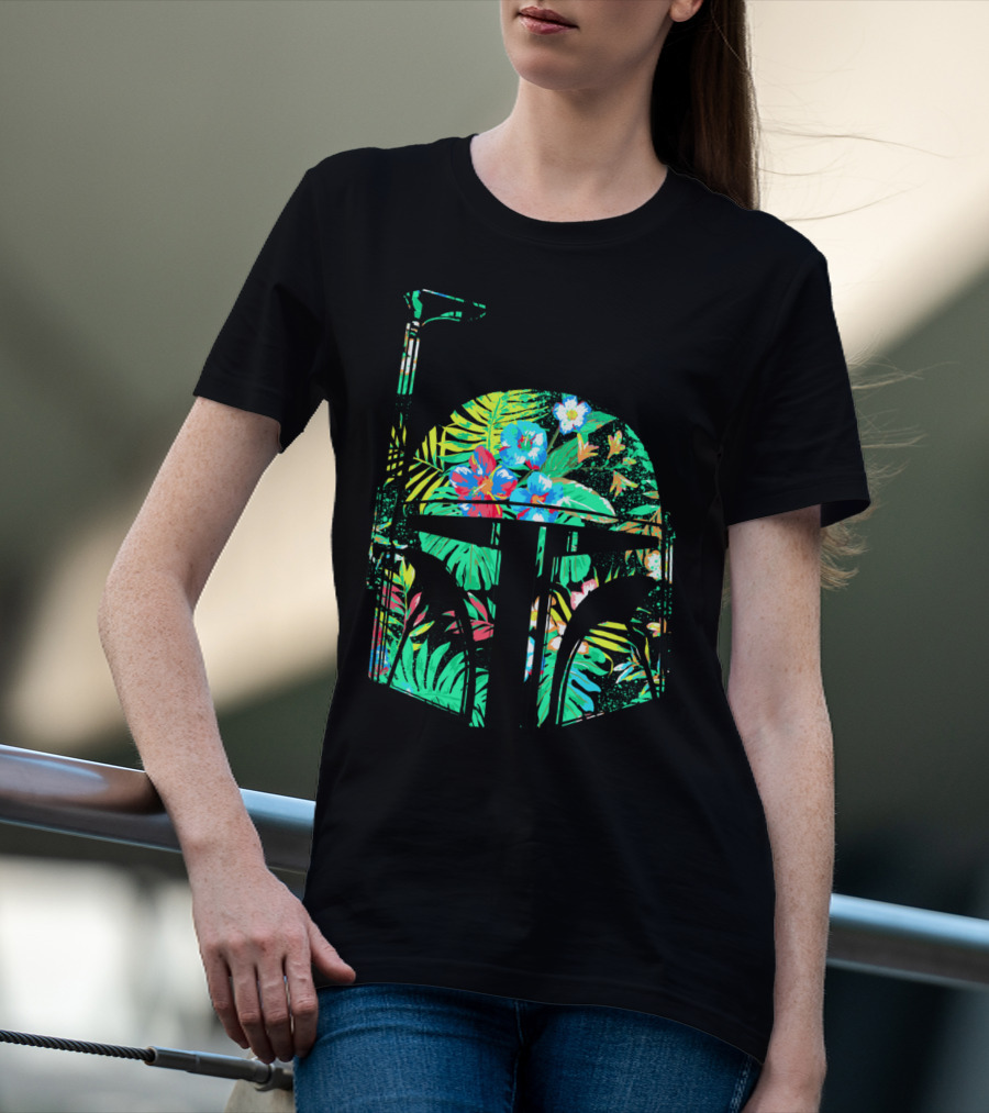 Tropical Floral Boba Fett Helmet T-Shirt