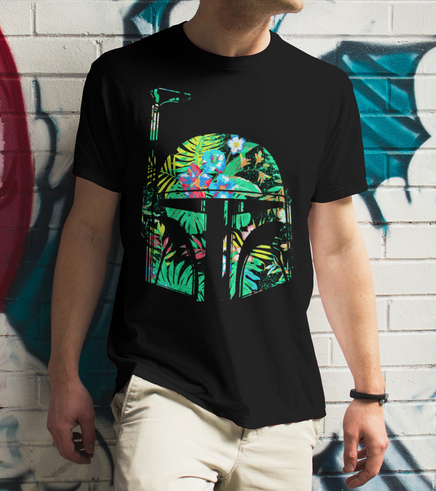 Tropical Floral Boba Fett Helmet T-Shirt