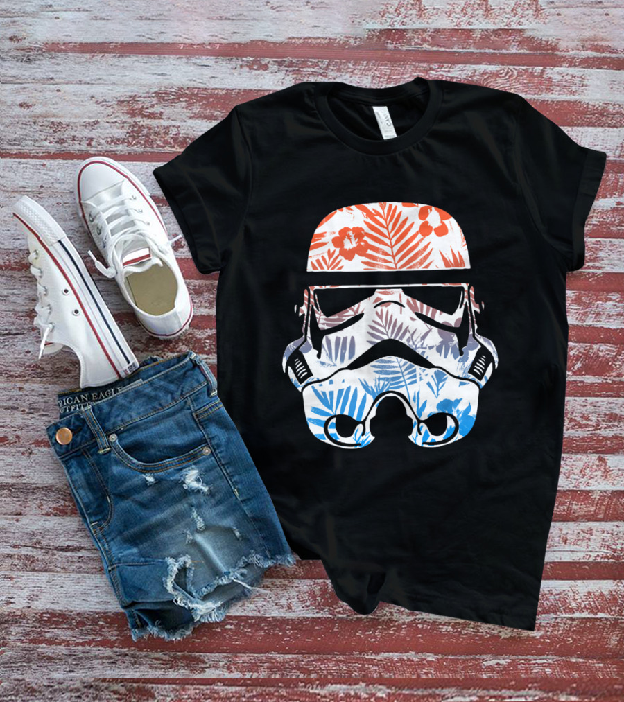 Tropical Trooper Helmet Floral Red And Blue T-Shirt