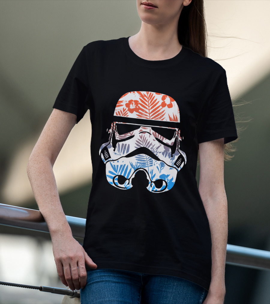 Tropical Trooper Helmet Floral Red And Blue T-Shirt