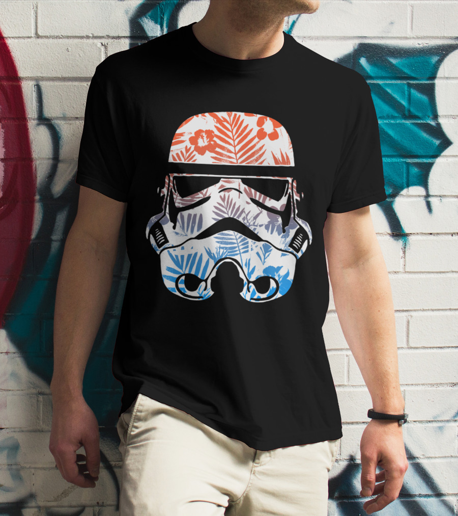Tropical Trooper Helmet Floral Red And Blue T-Shirt