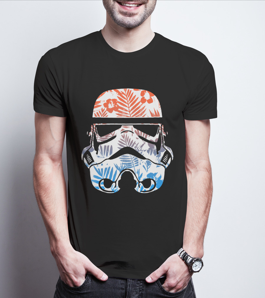 Tropical Trooper Helmet Floral Red And Blue T-Shirt