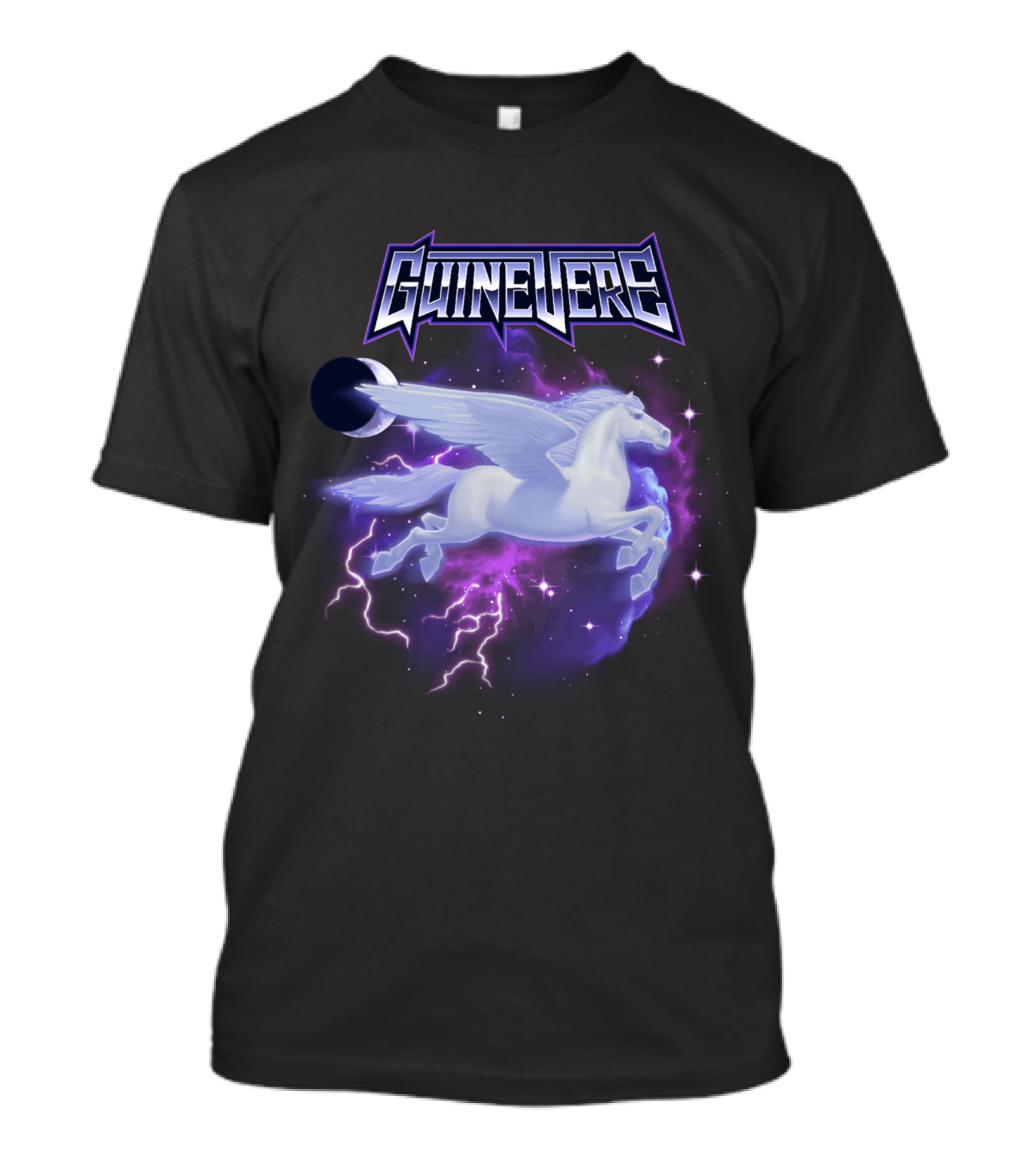 Guinevere Flying Pegasus With Lightning And Crescent Moon T-Shirt