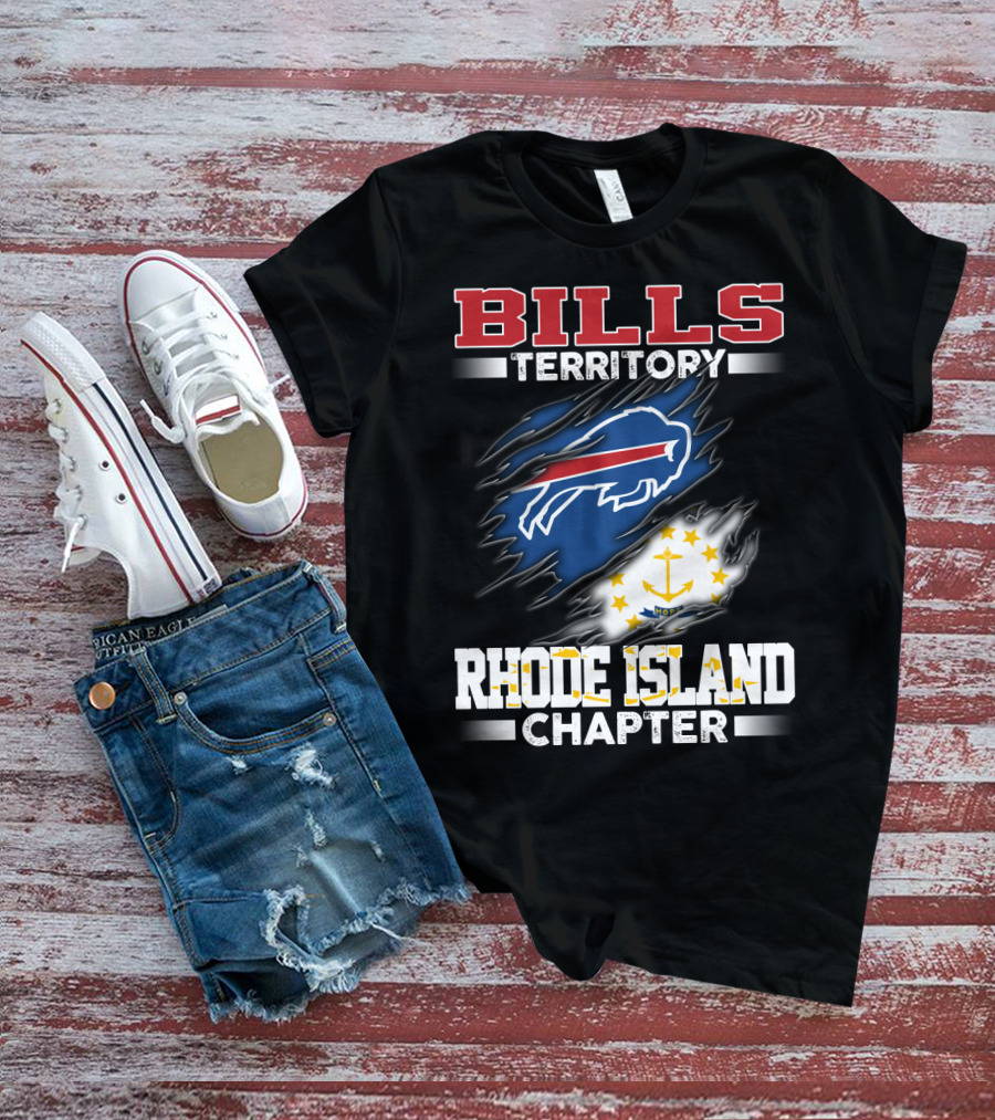 BILLS Territory Rhode Island Chapter Logo With Buffalo And State Flag T-Shirt