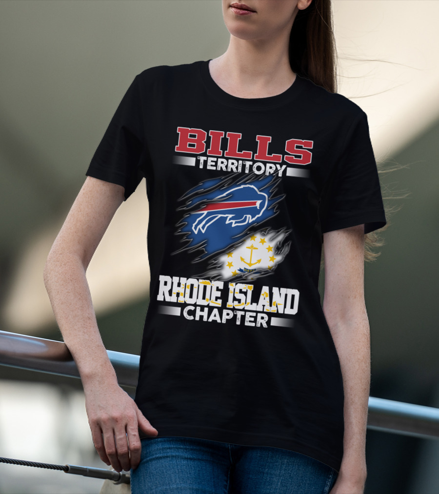 BILLS Territory Rhode Island Chapter Logo With Buffalo And State Flag T-Shirt