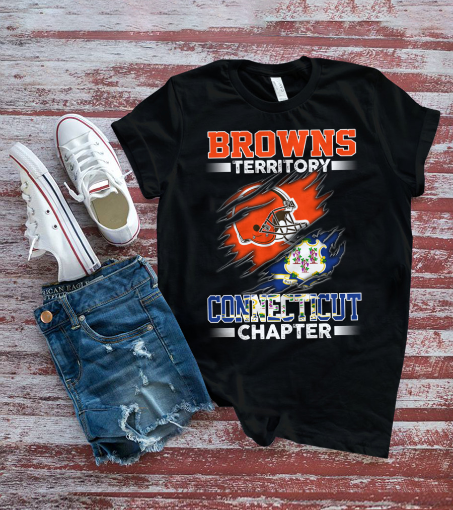 Browns Territory Connecticut Chapter Football Helmet Emblem State Flag T-Shirt