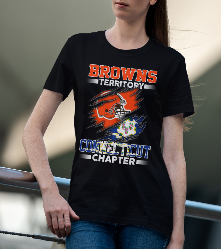 Browns Territory Connecticut Chapter Football Helmet Emblem State Flag T-Shirt