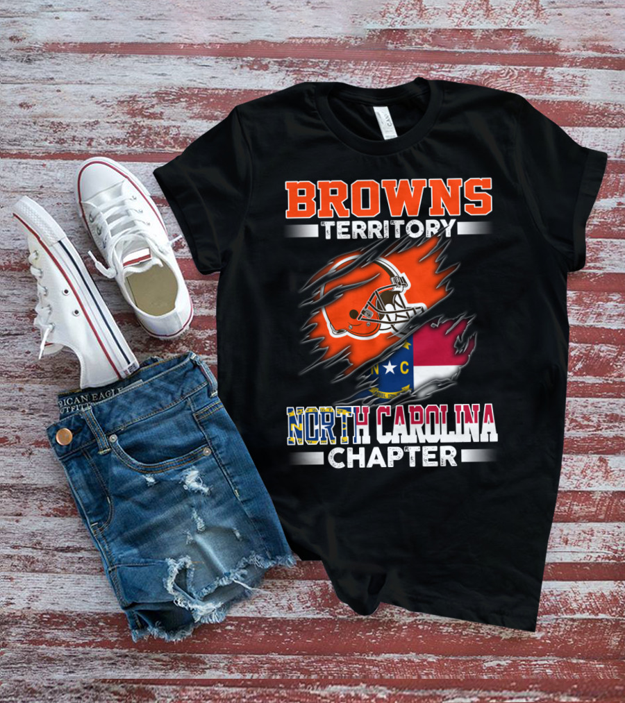 Browns Territory North Carolina Chapter Football Helmet And State Flag T-Shirt