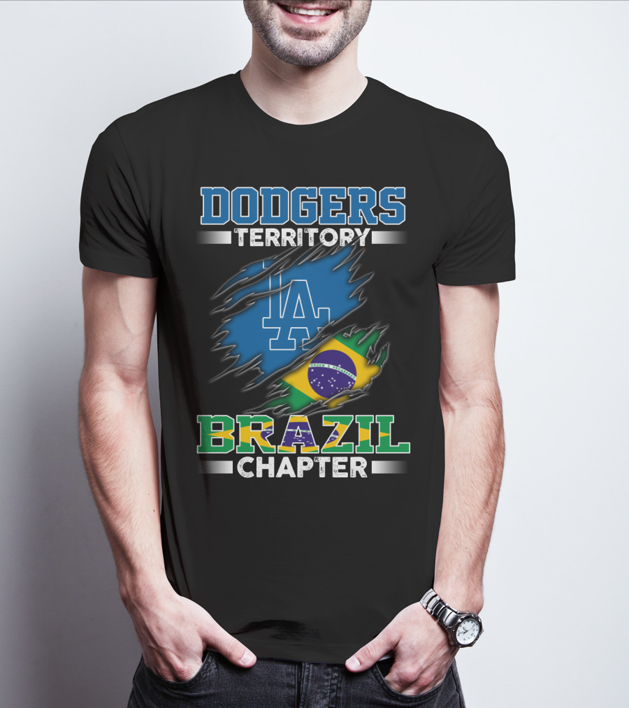 DODGERS TERRITORY BRAZIL CHAPTER LA Logo Brazilian Flag T-Shirt