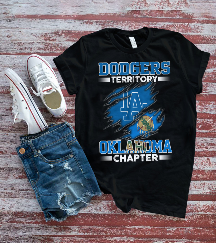 DODGERS TERRITORY OKLAHOMA CHAPTER LA LOGO RIPPED FLAG T-Shirt