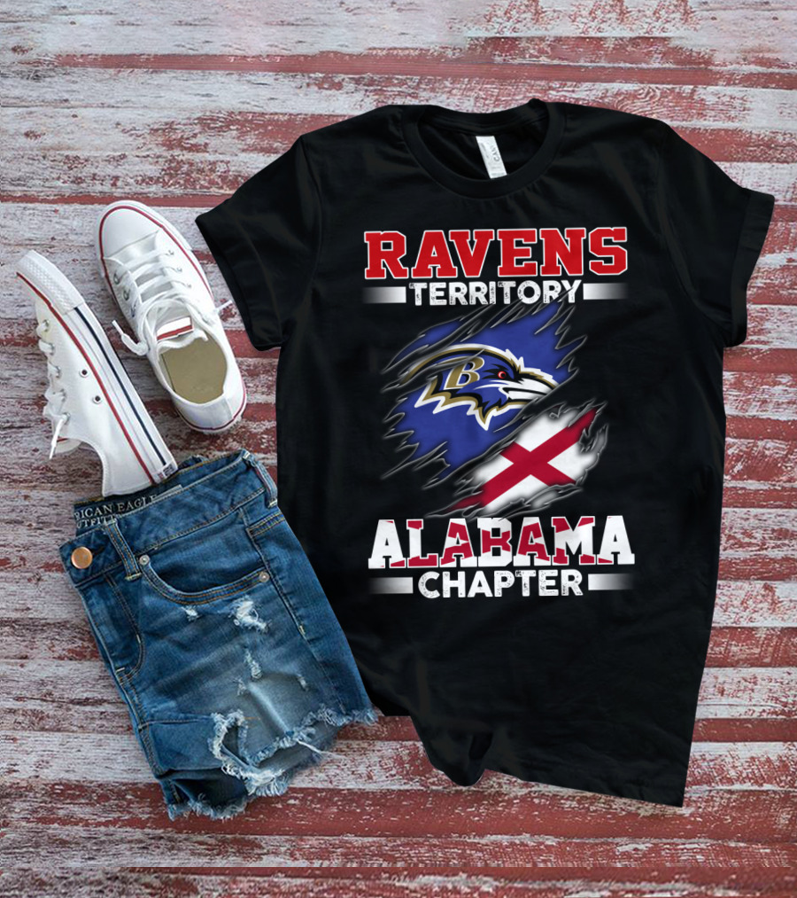 Ravens Territory Alabama Chapter Baltimore Ravens Logo And Alabama Flag T-Shirt