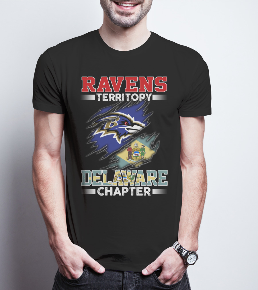 Ravens Territory Delaware Chapter Ravens Logo Delaware Flag T-Shirt