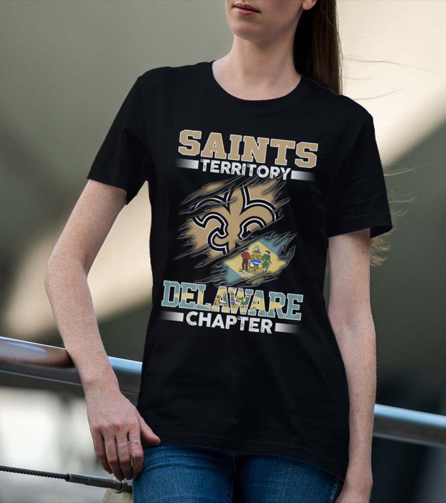Saints Territory Delaware Chapter Fleur-De-Lis And Delaware Flag T-Shirt
