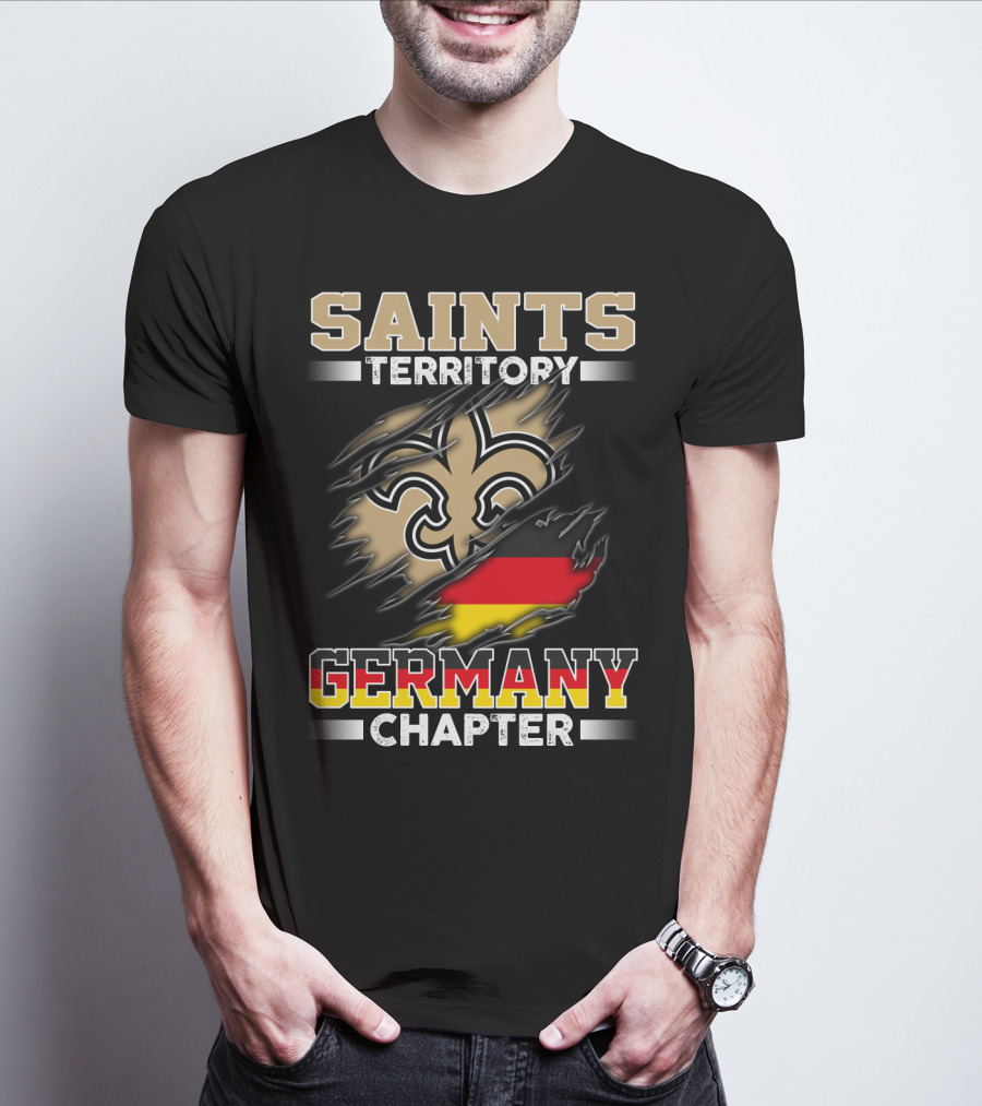 Saints Territory Germany Chapter Fleur-De-Lis German Flag Ripping T-Shirt