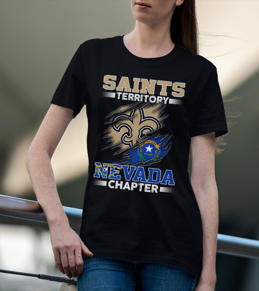Saints Territory Fleur-De-Lis Nevada Chapter Battle Born Flag T-Shirt