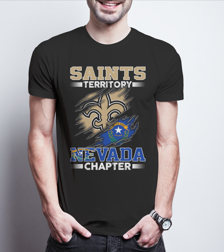 Saints Territory Fleur-De-Lis Nevada Chapter Battle Born Flag T-Shirt