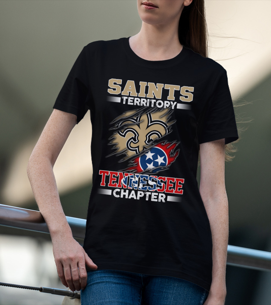 Saints Territory Tennessee Chapter Fleur-De-Lis Logo And Tri-Star Flag T-Shirt