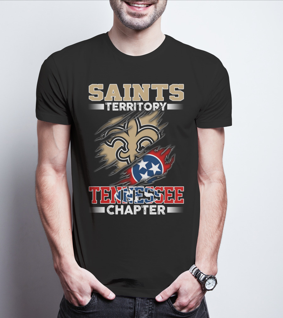 Saints Territory Tennessee Chapter Fleur-De-Lis Logo And Tri-Star Flag T-Shirt