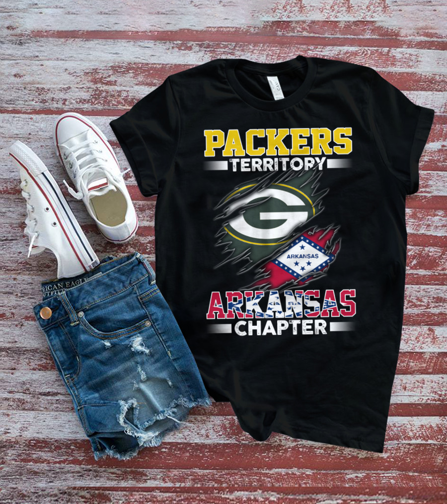 Packers Territory Arkansas Chapter Green Bay Logo Arkansas Flag T-Shirt