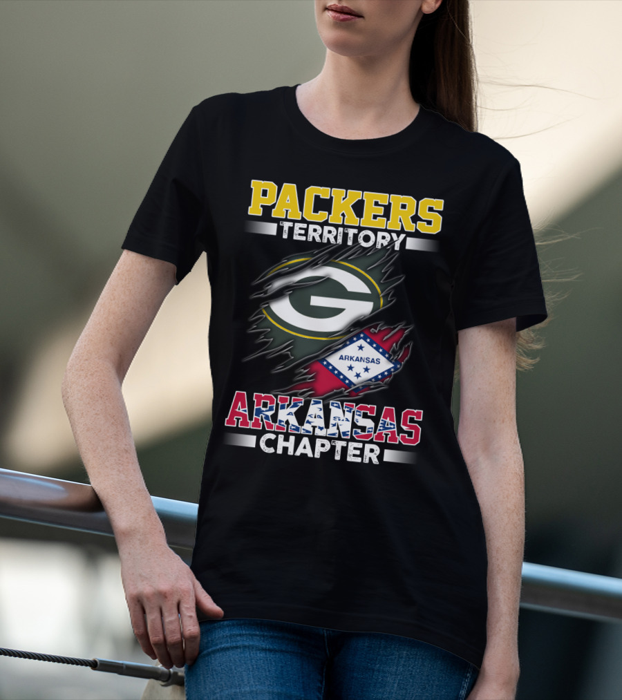 Packers Territory Arkansas Chapter Green Bay Logo Arkansas Flag T-Shirt