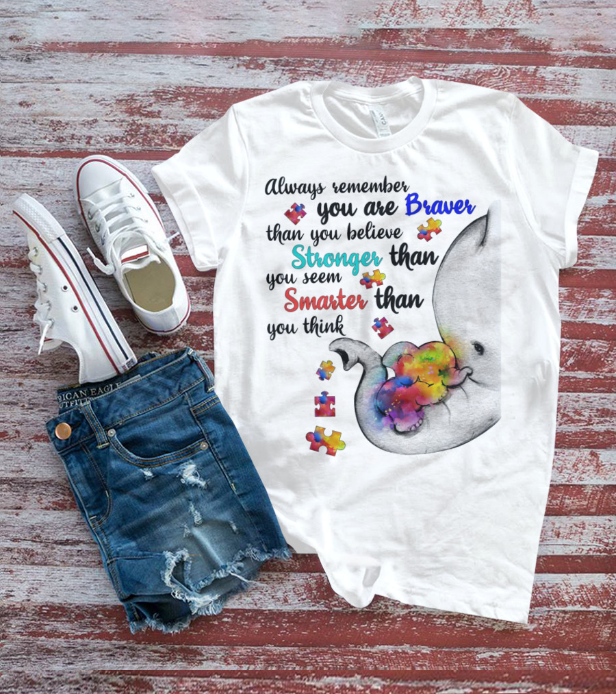 Always Remember Braver Stronger Smarter Elephant With Puzzle Pieces T-Shirt