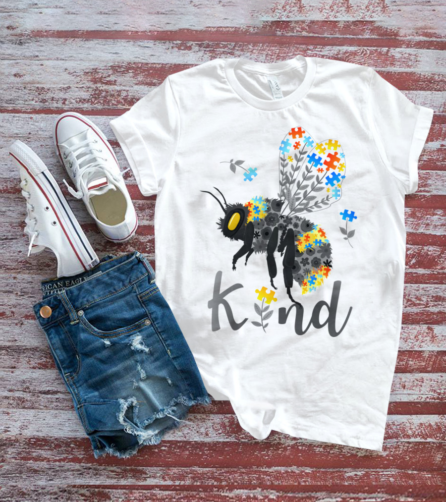 Kind Bee Puzzle Autism Awareness T-Shirt
