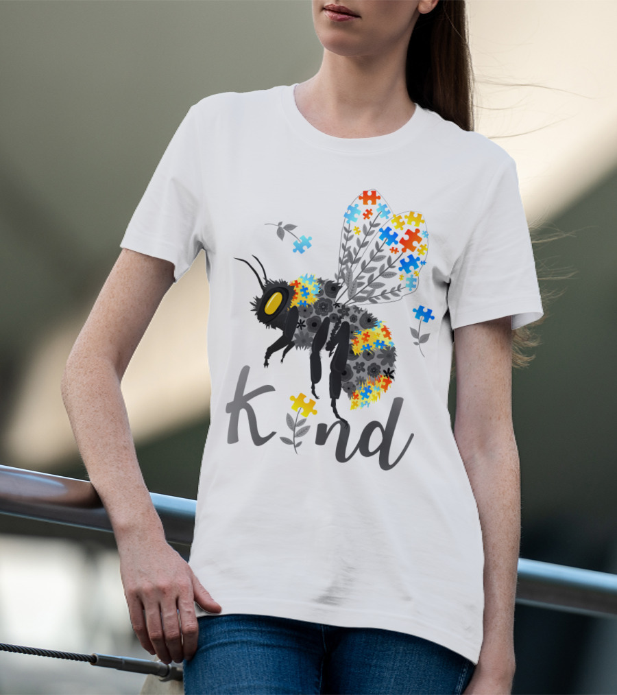Kind Bee Puzzle Autism Awareness T-Shirt