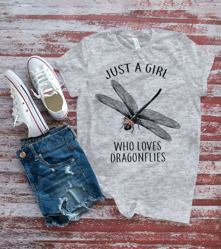 Just A Girl Who Loves Dragonflies Floral Adorned Insect T-Shirt
