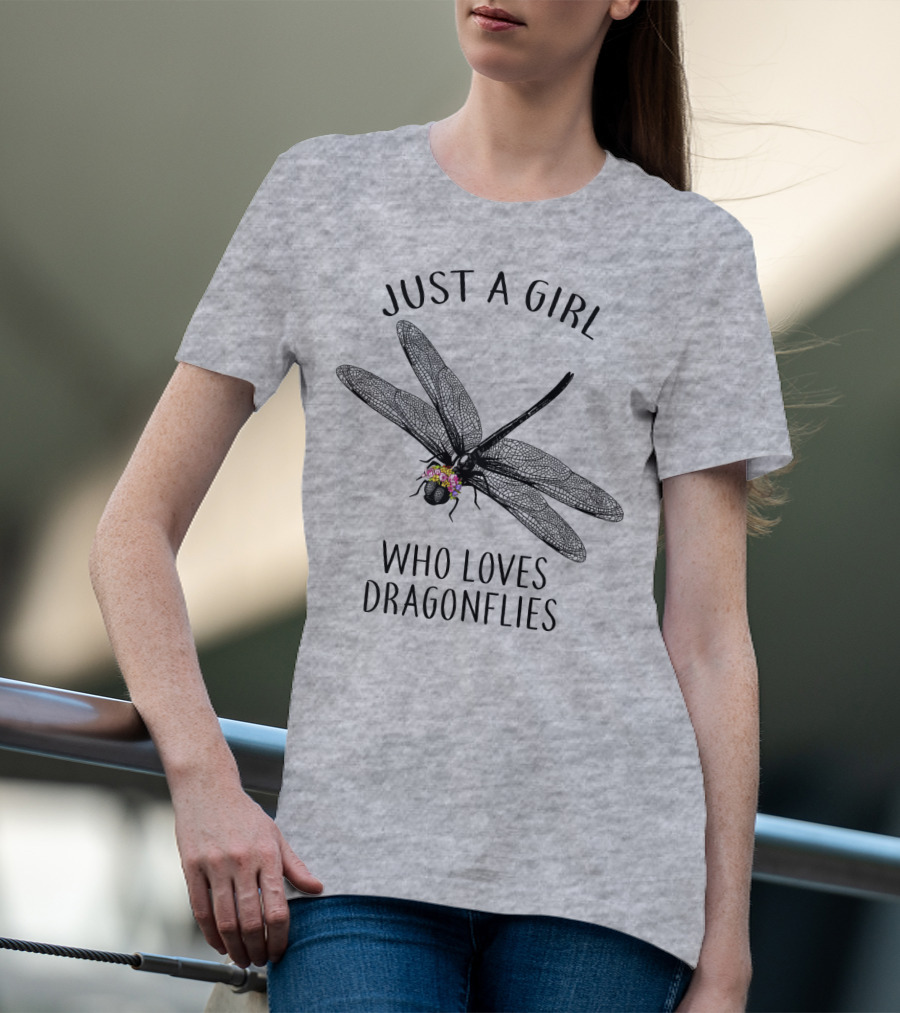 Just A Girl Who Loves Dragonflies Floral Adorned Insect T-Shirt