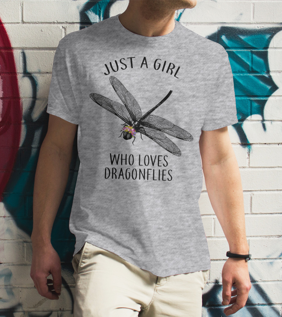 Just A Girl Who Loves Dragonflies Floral Adorned Insect T-Shirt