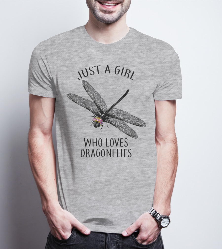 Just A Girl Who Loves Dragonflies Floral Adorned Insect T-Shirt