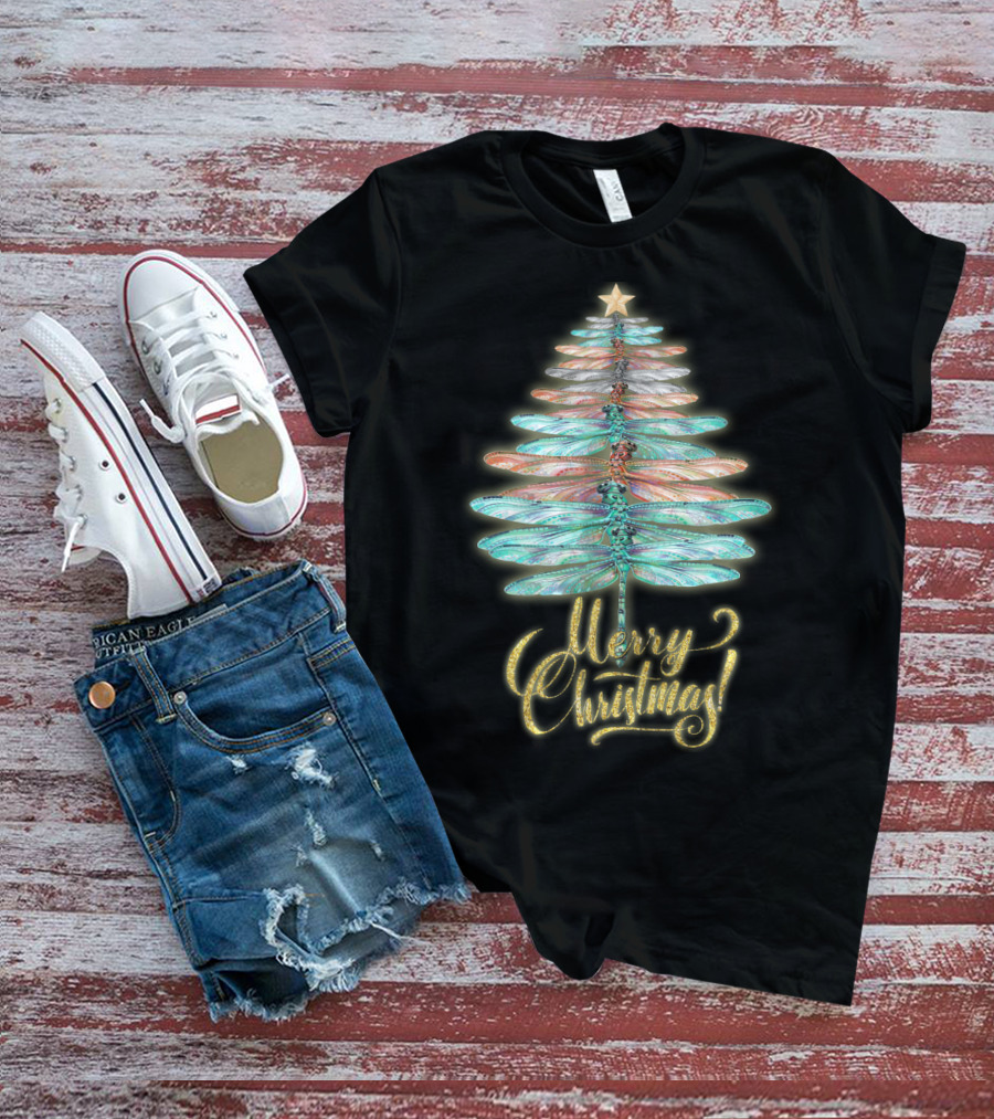 Merry Christmas Dragonfly Tree T-Shirt