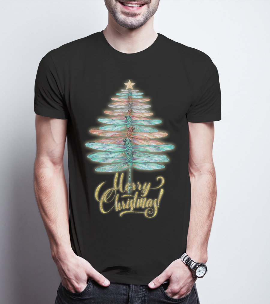 Merry Christmas Dragonfly Tree T-Shirt