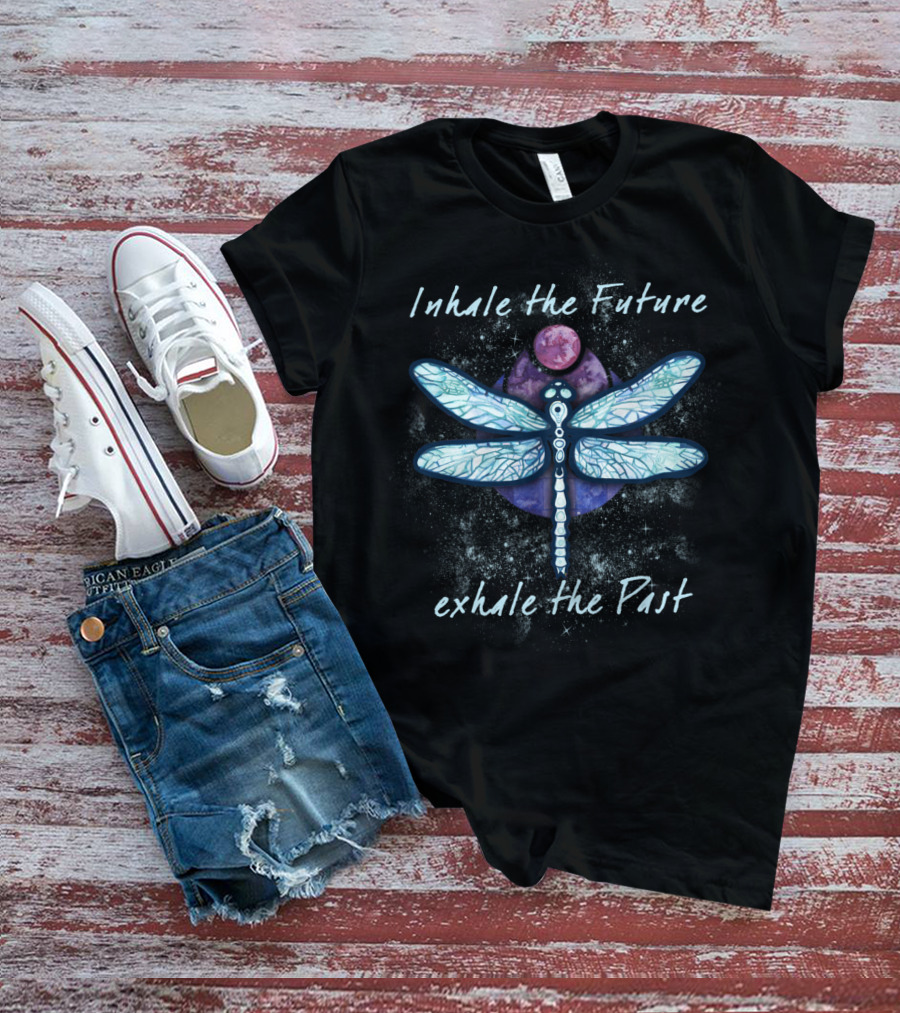 Inhale The Future Exhale The Past Dragonfly Cosmic Moon T-Shirt